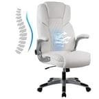 JONPONY Leather Executive Office Chair with Wheels, High Back Office Chairs with Flip-up Armrests, Ergonomic Lumbar Support Office Desk Chairs, Big and Tall Home Swivel Chairs,White