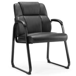 JONPONY Leather Guest Chair with Lumbar Support and Padded Arms, No Wheels, Black, PU Leather Office Chair for Reception and Waiting Room, Comfy, Sturdy Base