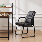 JONPONY Leather Guest Chair with Lumbar Support and Padded Arms, No Wheels, Black, PU Leather Office Chair for Reception and Waiting Room, Comfy, Sturdy Base