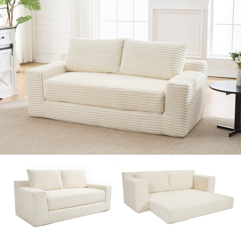 JONPONY Loveseat Sofa Bed with Memory Foam & Steel Frame - No Assembly,Corduroy Fabric - Compact Couch for Small Spaces, Apartments, Home Office & Bedroom