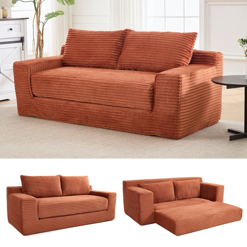 JONPONY Loveseat Sofa Bed with Memory Foam & Steel Frame - No Assembly,Corduroy Fabric - Compact Couch for Small Spaces, Apartments, Home Office & Bedroom