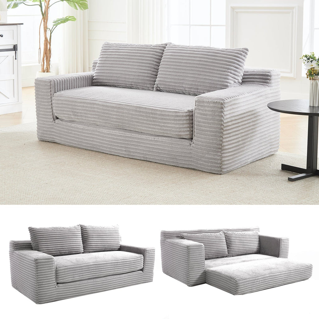 JONPONY Loveseat Sofa Bed with Memory Foam & Steel Frame - No Assembly,Corduroy Fabric - Compact Couch for Small Spaces, Apartments, Home Office & Bedroom