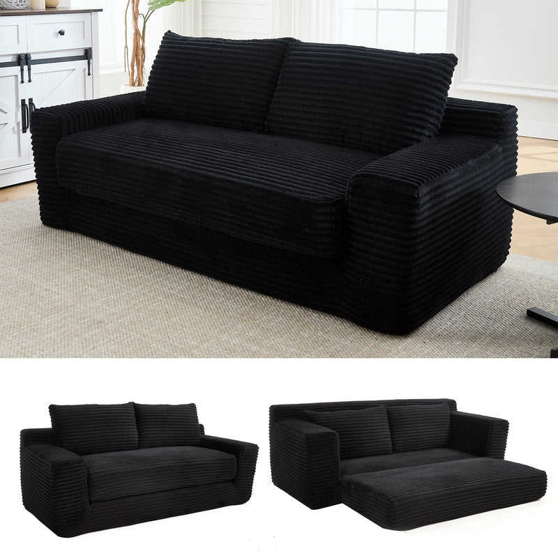 JONPONY Loveseat Sofa Bed with Memory Foam & Steel Frame - No Assembly,Corduroy Fabric - Compact Couch for Small Spaces, Apartments, Home Office & Bedroom