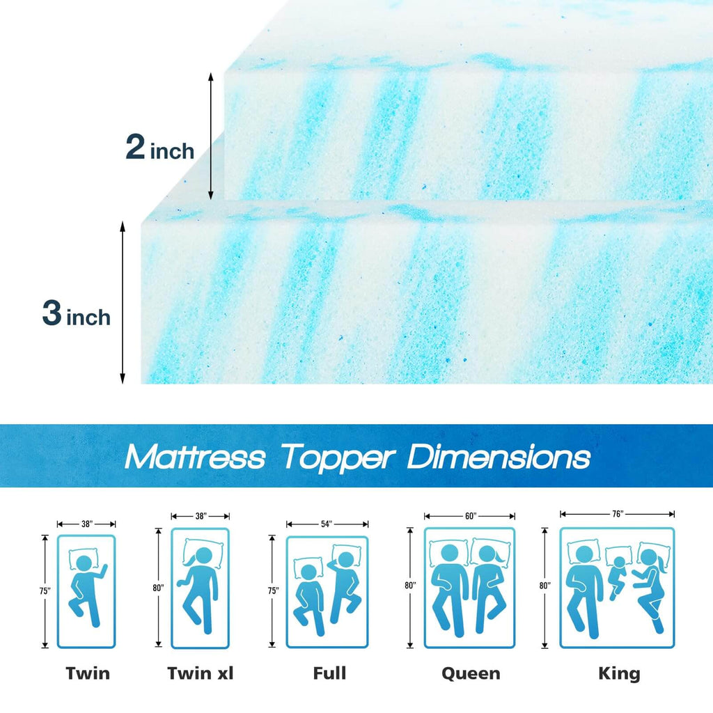 JONPONY Mattress Topper Cooling Gel Memory Foam Bed Topper for Sleeper Sofa, RV, Camper, Blue