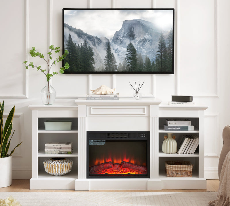 JONPONY Media Console Table with Large Storage Cabinet, Modern TV Media Entertaionment Stand, White