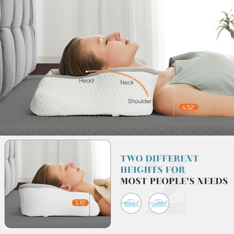 JONPONY Memory Foam Cervical Neck Pillow, Ergonomic Contour Design for Neck & Shoulder Pain Relief, Breathable