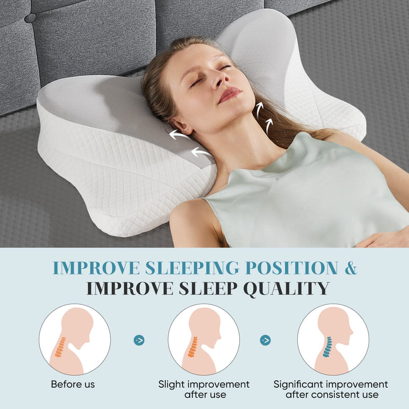 JONPONY Memory Foam Cervical Neck Pillow, Ergonomic Contour Design for Neck & Shoulder Pain Relief, Breathable