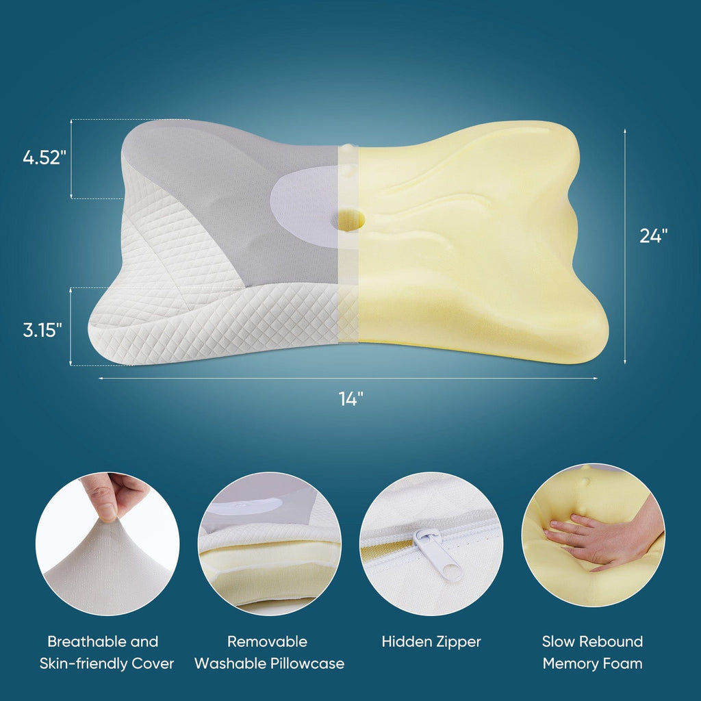 JONPONY Memory Foam Cervical Neck Pillow, Ergonomic Contour Design for Neck & Shoulder Pain Relief, Breathable
