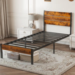 JONPONY Metal Bed Frame with Headboard & Footboard, 800LBS Mattress Foundation, Sturdy Noise-Free Slats, No Box Spring Needed, Easy Assembly, Rust Brown