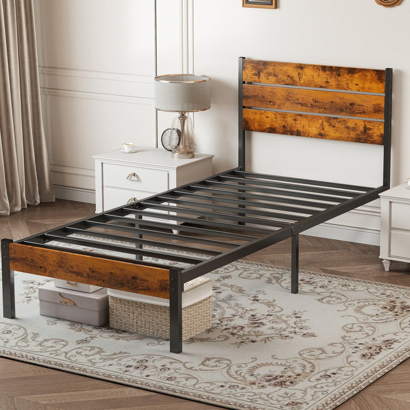 JONPONY Metal Bed Frame with Headboard & Footboard, 800LBS Mattress Foundation, Sturdy Noise-Free Slats, No Box Spring Needed, Easy Assembly, Rust Brown