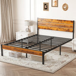 JONPONY Metal Bed Frame with Headboard & Footboard, 800LBS Mattress Foundation, Sturdy Noise-Free Slats, No Box Spring Needed, Easy Assembly, Rust Brown