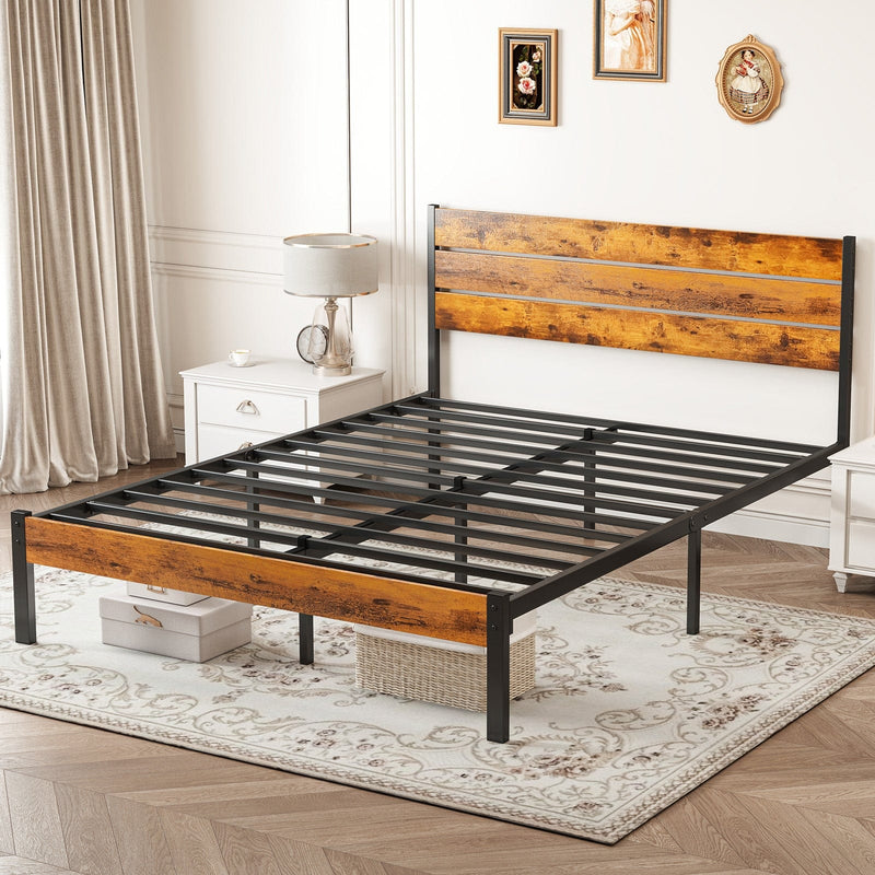 JONPONY Metal Bed Frame with Headboard & Footboard, 800LBS Mattress Foundation, Sturdy Noise-Free Slats, No Box Spring Needed, Easy Assembly, Rust Brown