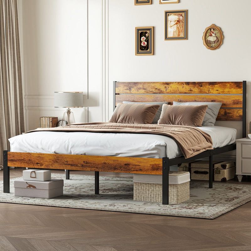 JONPONY Metal Bed Frame with Headboard & Footboard, 800LBS Mattress Foundation, Sturdy Noise-Free Slats, No Box Spring Needed, Easy Assembly, Rust Brown
