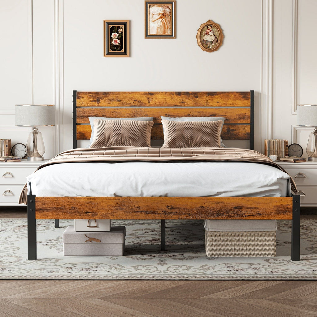JONPONY Metal Bed Frame with Headboard & Footboard, 800LBS Mattress Foundation, Sturdy Noise-Free Slats, No Box Spring Needed, Easy Assembly, Rust Brown
