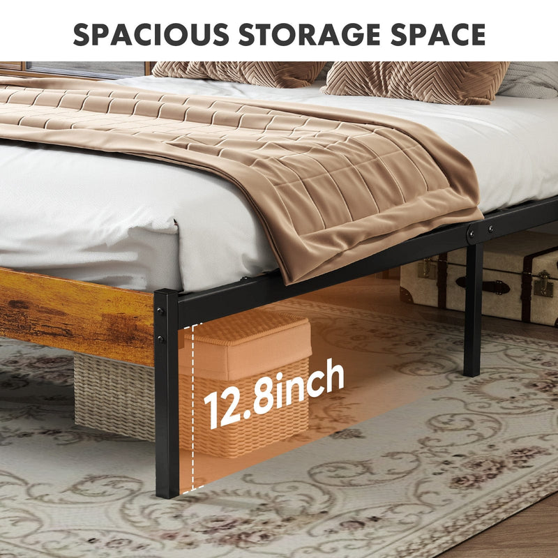 JONPONY Metal Bed Frame with Headboard & Footboard, 800LBS Mattress Foundation, Sturdy Noise-Free Slats, No Box Spring Needed, Easy Assembly, Rust Brown