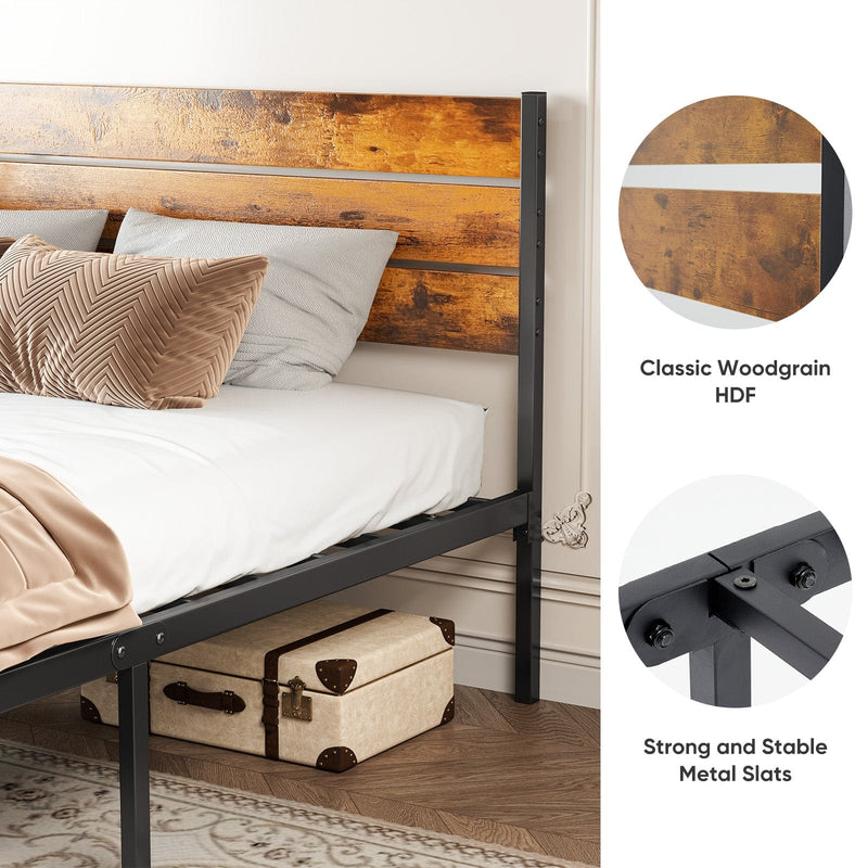 JONPONY Metal Bed Frame with Headboard & Footboard, 800LBS Mattress Foundation, Sturdy Noise-Free Slats, No Box Spring Needed, Easy Assembly, Rust Brown