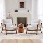 JONPONY Mid Century Modern Accent Chair, Single Fabric Lounge Reading Armchair with Solid Wood Frame, Easy Assembly Arm Chairs for Living Room, White(XL-1189)