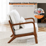 JONPONY Mid Century Modern Accent Chair, Single Fabric Lounge Reading Armchair with Solid Wood Frame, Easy Assembly Arm Chairs for Living Room, White(XL-1189)