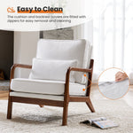 JONPONY Mid Century Modern Accent Chair, Single Fabric Lounge Reading Armchair with Solid Wood Frame, Easy Assembly Arm Chairs for Living Room, White(XL-1189)