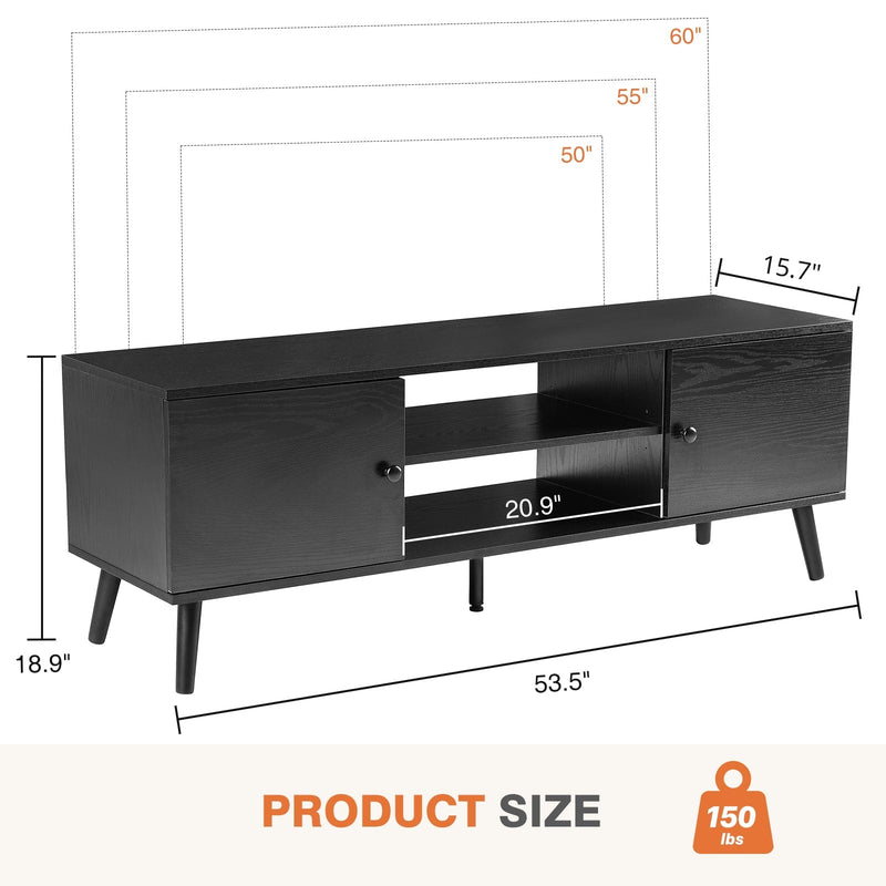 JONPONY Modern TV Stand for 55 60 Inch TV, Mid Century Entertainment Center with Storage Cabinets, Media Console for Living Room, Bedroom, Office