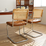JONPONY Natural Rattan Dining Chairs Set of 2, Modern Dining Room Chairs with Solid Wood Back for Kitchen Living Room, Mid Century Breuer Design Inspired