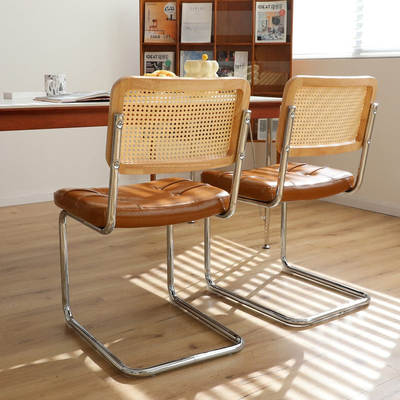 JONPONY Natural Rattan Dining Chairs Set of 2, Modern Dining Room Chairs with Solid Wood Back for Kitchen Living Room, Mid Century Breuer Design Inspired