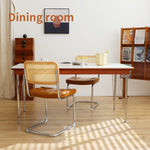 JONPONY Natural Rattan Dining Chairs Set of 2, Modern Dining Room Chairs with Solid Wood Back for Kitchen Living Room, Mid Century Breuer Design Inspired