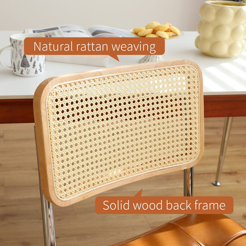JONPONY Natural Rattan Dining Chairs Set of 2, Modern Dining Room Chairs with Solid Wood Back for Kitchen Living Room, Mid Century Breuer Design Inspired