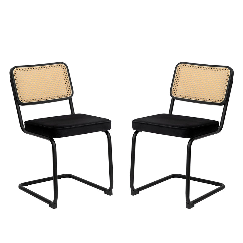 JONPONY Natural Rattan Dining Chairs Set of 2, Modern Dining Room Chairs with Solid Wood Back for Kitchen Living Room, Mid Century Breuer Design Inspired