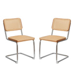 JONPONY Natural Rattan Dining Chairs Set of 2, Modern Dining Room Chairs with Solid Wood Back for Kitchen Living Room, Mid Century Breuer Design Inspired
