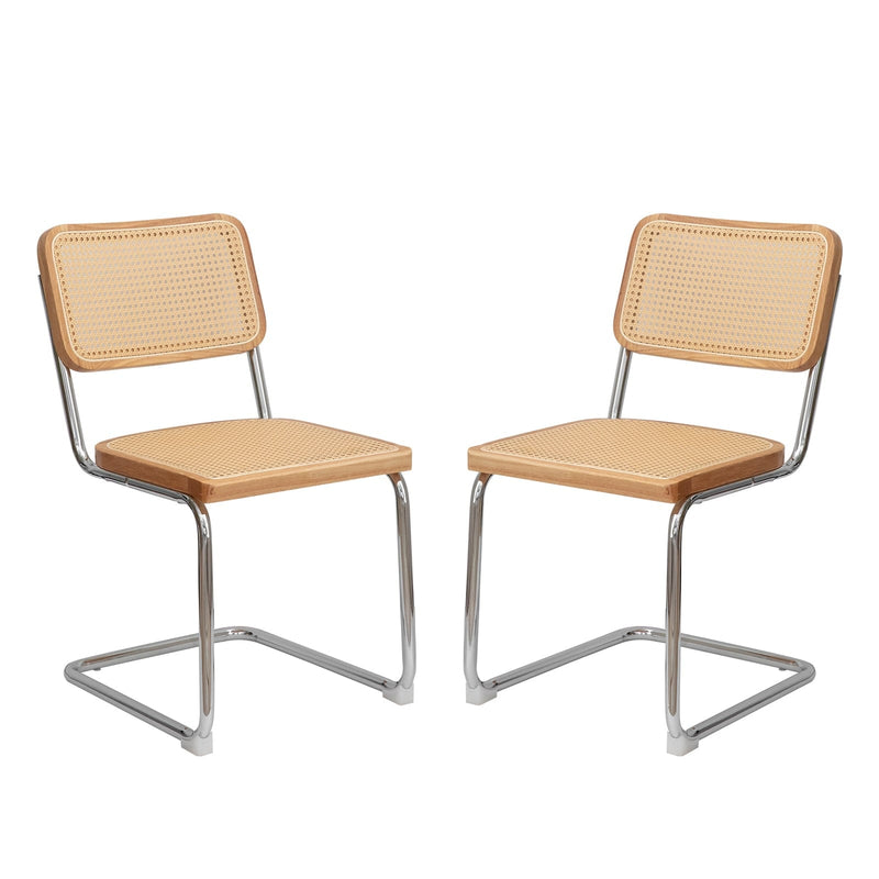 JONPONY Natural Rattan Dining Chairs Set of 2, Modern Dining Room Chairs with Solid Wood Back for Kitchen Living Room, Mid Century Breuer Design Inspired