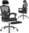 JONPONY Office Computer Desk Chair with Footrest, Ergonomic High-Back Mesh Rolling Work Swivel Reclining Chairs with Wheels, Comfortable Lumbar Support, Comfy Arms for Home, Bedroom, Gaming