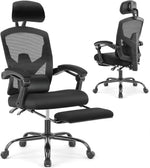 JONPONY Office Computer Desk Chair with Footrest, Ergonomic High-Back Mesh Rolling Work Swivel Reclining Chairs with Wheels, Comfortable Lumbar Support, Comfy Arms for Home, Bedroom, Gaming