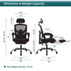 JONPONY Office Computer Desk Chair with Footrest, Ergonomic High-Back Mesh Rolling Work Swivel Reclining Chairs with Wheels, Comfortable Lumbar Support, Comfy Arms for Home, Bedroom, Gaming