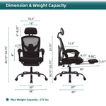 JONPONY Office Computer Desk Chair with Footrest, Ergonomic High-Back Mesh Rolling Work Swivel Reclining Chairs with Wheels, Comfortable Lumbar Support, Comfy Arms for Home, Bedroom, Gaming
