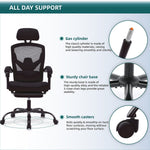 JONPONY Office Computer Desk Chair with Footrest, Ergonomic High-Back Mesh Rolling Work Swivel Reclining Chairs with Wheels, Comfortable Lumbar Support, Comfy Arms for Home, Bedroom, Gaming