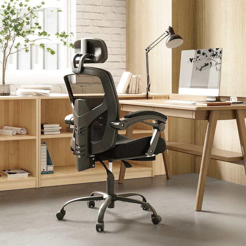 JONPONY Office Computer Desk Chair with Footrest, Ergonomic High-Back Mesh Rolling Work Swivel Reclining Chairs with Wheels, Comfortable Lumbar Support, Comfy Arms for Home, Bedroom, Gaming