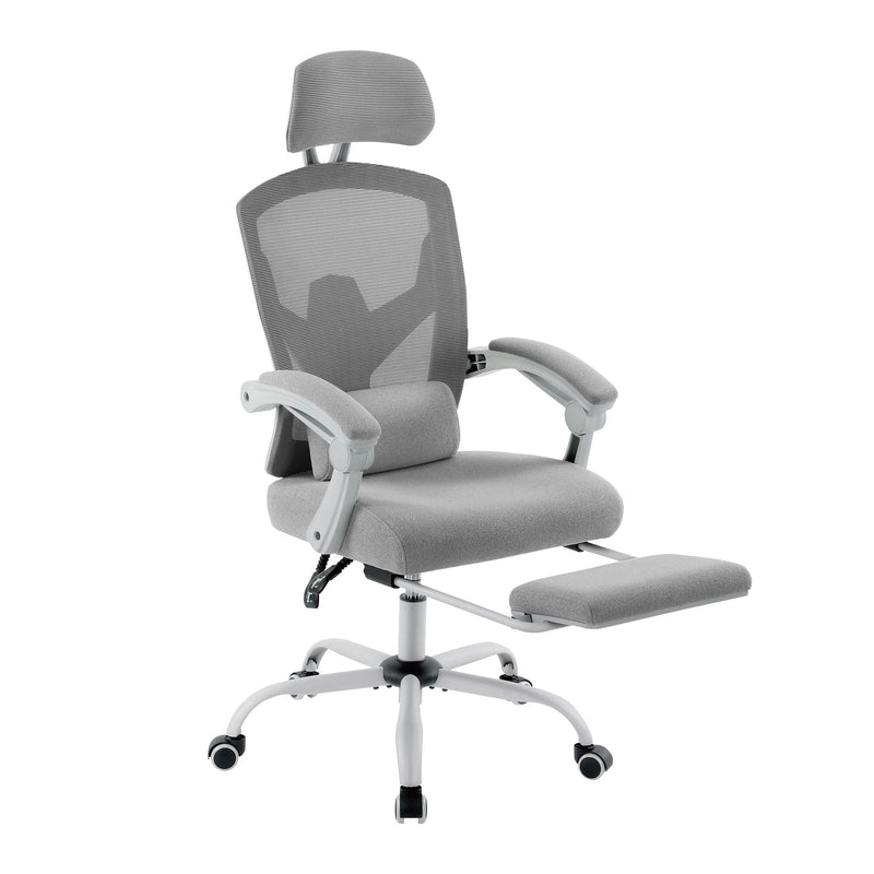 JONPONY Office Computer Desk Chair with Footrest, Ergonomic High-Back Mesh Rolling Work Swivel Reclining Chairs with Wheels, Comfortable Lumbar Support, Comfy Arms for Home, Bedroom, Gaming