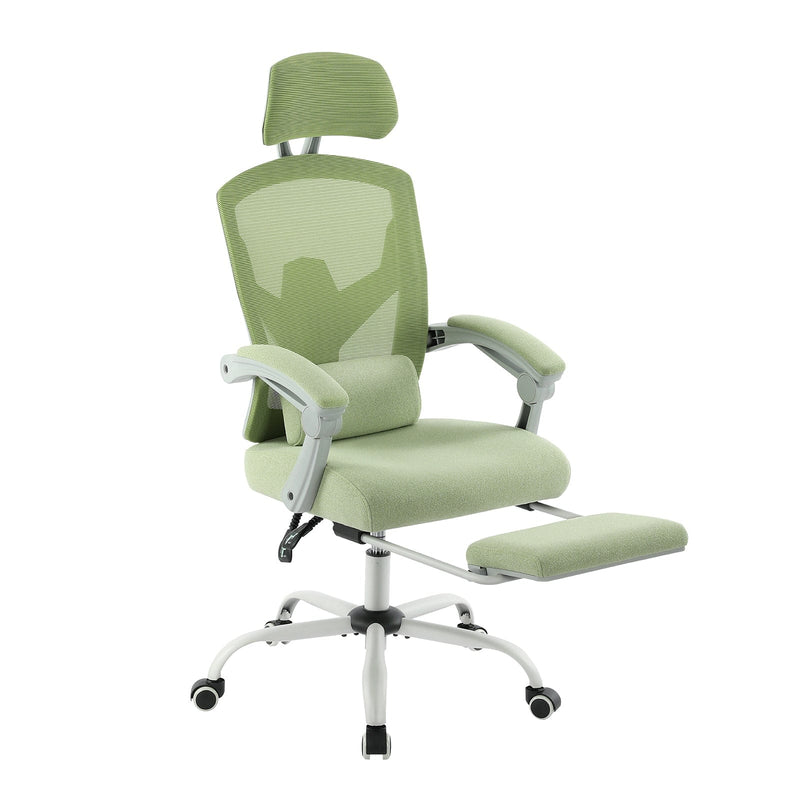 JONPONY Office Computer Desk Chair with Footrest, Ergonomic High-Back Mesh Rolling Work Swivel Reclining Chairs with Wheels, Comfortable Lumbar Support, Comfy Arms for Home, Bedroom, Gaming