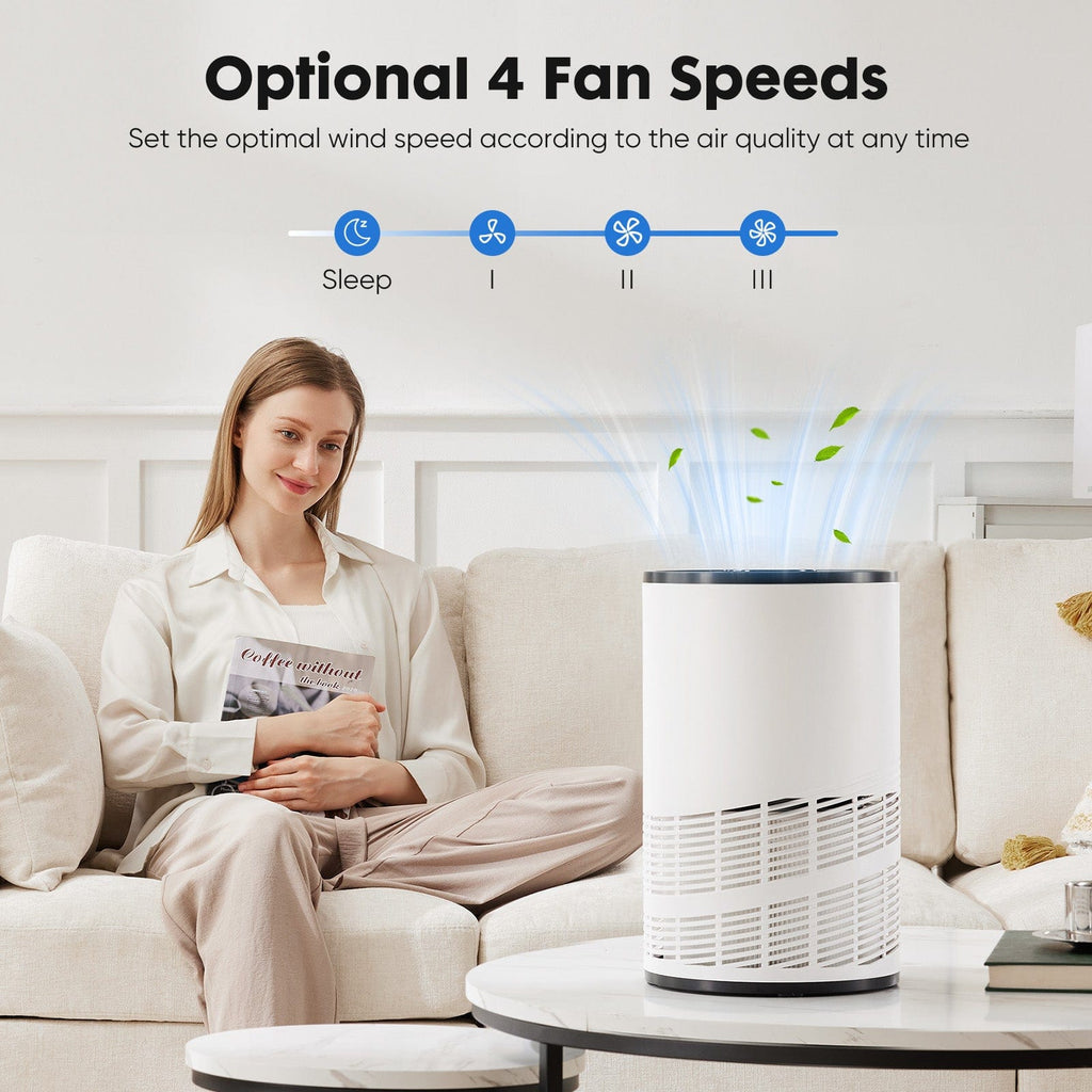 JONPONY Portable Air Purifier with HEPA Filter for Home and Bedroom, 360° Air Cleaner, Ultra Quiet 25dB Sleep Mode, Covers Up to 1200ft², White