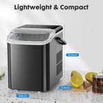 JONPONY Portable Countertop Ice Maker, Self-Cleaning, 9 Bullet Cubes in 6 Mins, 26.5Lbs in 24Hrs, with Handle, Basket and Scoop for Home, Kitchen, Party, RV, Camping