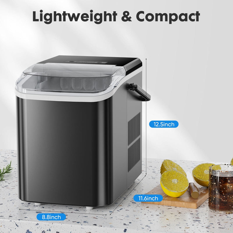 JONPONY Portable Countertop Ice Maker, Self-Cleaning, 9 Bullet Cubes in 6 Mins, 26.5Lbs in 24Hrs, with Handle, Basket and Scoop for Home, Kitchen, Party, RV, Camping