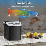 JONPONY Portable Countertop Ice Maker, Self-Cleaning, 9 Bullet Cubes in 6 Mins, 26.5Lbs in 24Hrs, with Handle, Basket and Scoop for Home, Kitchen, Party, RV, Camping