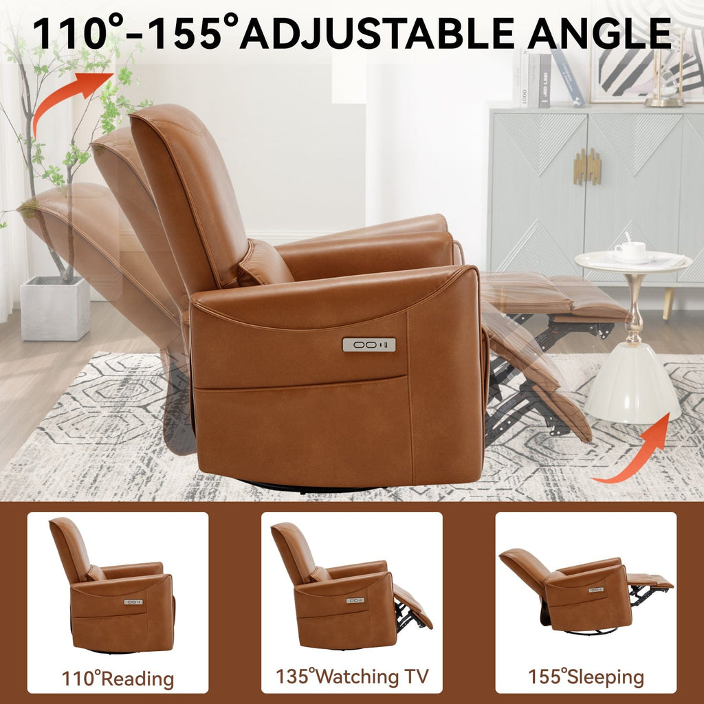 JONPONY Power Recliner Chair Swivel Glider Rocker Recliner,Faux Leather Living Room Nursery Reclining Sofa Chair with Lumbar Support,High Back,USB and Type-C Ports