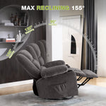 JONPONY Power Swivel Recliner Chair with Ergonomic for Adults, Oversized Recliner Single Sofa with Rocking Function, Side Pocket, Two Cup Holders and Remote Control for Living Room,Gray