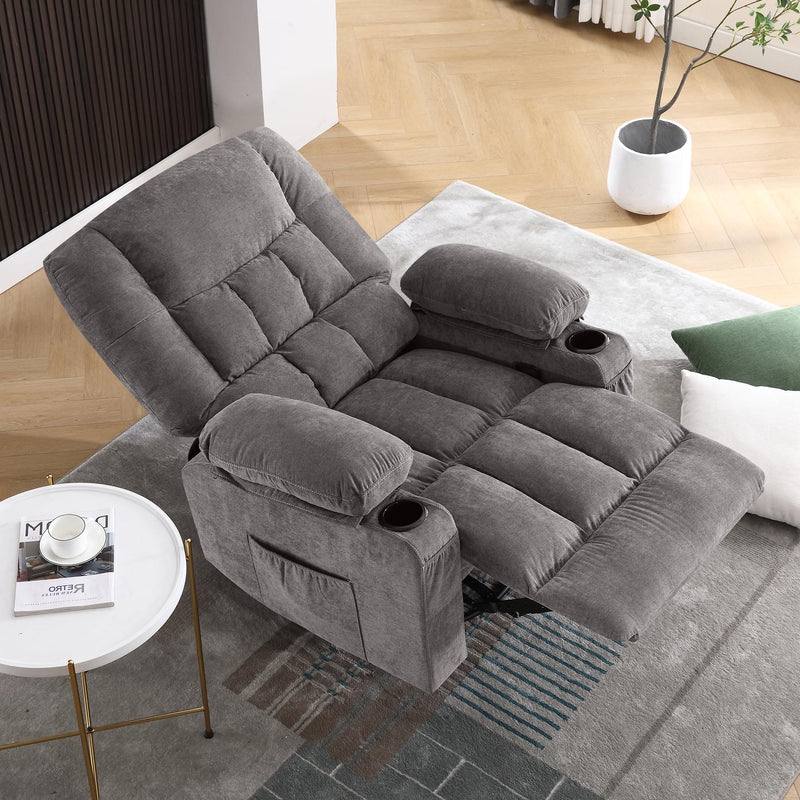 JONPONY Power Swivel Recliner Chair with Ergonomic for Adults, Oversized Recliner Single Sofa with Rocking Function, Side Pocket, Two Cup Holders and Remote Control for Living Room,Gray