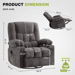 JONPONY Power Swivel Recliner Chair with Ergonomic for Adults, Oversized Recliner Single Sofa with Rocking Function, Side Pocket, Two Cup Holders and Remote Control for Living Room,Gray