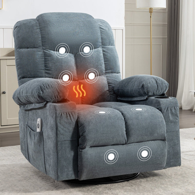 JONPONY Power Swivel Recliner Chair with Ergonomic for Adults, Oversized Recliner Single Sofa with Rocking Function, Side Pocket, Two Cup Holders and Remote Control for Living Room,Gray