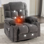 JONPONY Power Swivel Recliner Chair with Ergonomic for Adults, Oversized Recliner Single Sofa with Rocking Function, Side Pocket, Two Cup Holders and Remote Control for Living Room,Gray
