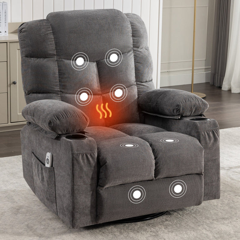 JONPONY Power Swivel Recliner Chair with Ergonomic for Adults, Oversized Recliner Single Sofa with Rocking Function, Side Pocket, Two Cup Holders and Remote Control for Living Room,Gray